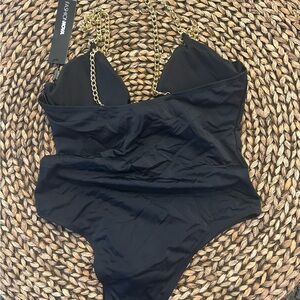 One Piece Swim suit for women in BLACK W/ Gold (accent ) chain hoop straps!